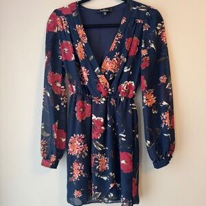 Lulu’s ‘Pretty Pretender’ Navy Blue and Pink Floral Dress Size XS